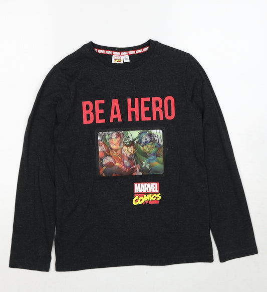 Marvel Comics Boys Grey Cotton Pullover T-Shirt Size 11-12 Years Round Neck Pullover - Be A Hero