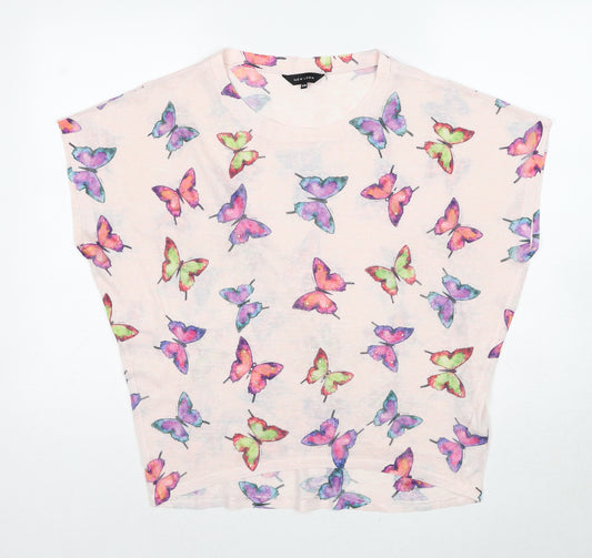 New Look Womens Pink Geometric Polyester Basic Blouse Size S Round Neck - Butterfly Print