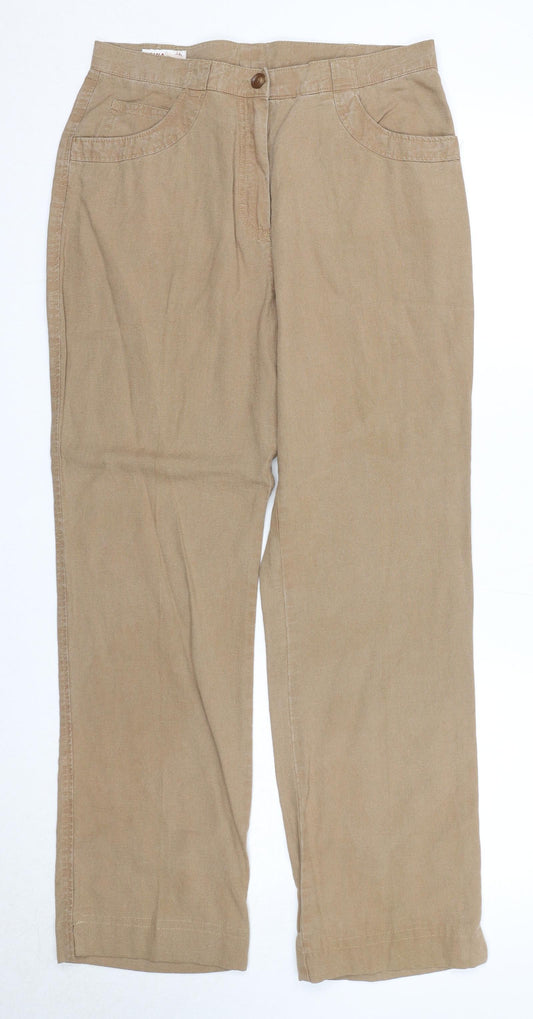 Gina B Womens Beige Linen Trousers Size 14 Regular Zip