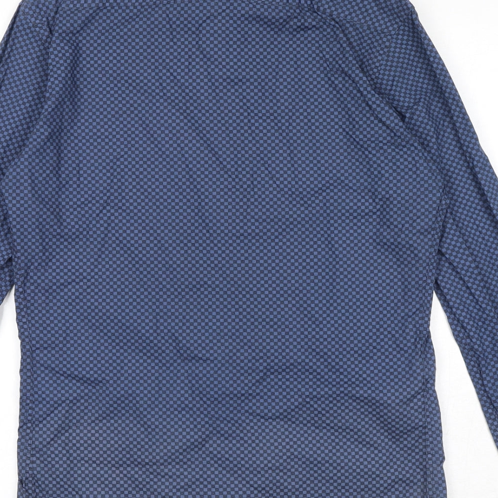 Zara Mens Blue Geometric Cotton Button-Up Size S Collared Button