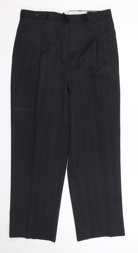 GP Mens Black Striped Polyester Trousers Size 38 in L23 in Regular Zip