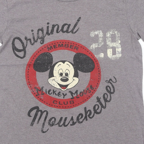 Disney Girls Grey Cotton Pullover T-Shirt Size 7-8 Years Crew Neck Pullover - Mickey Mouse