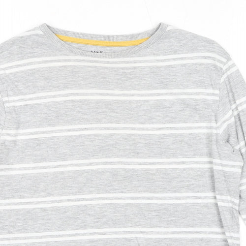 Marks and Spencer Boys Grey Striped Cotton Pullover T-Shirt Size 9-10 Years Round Neck Pullover