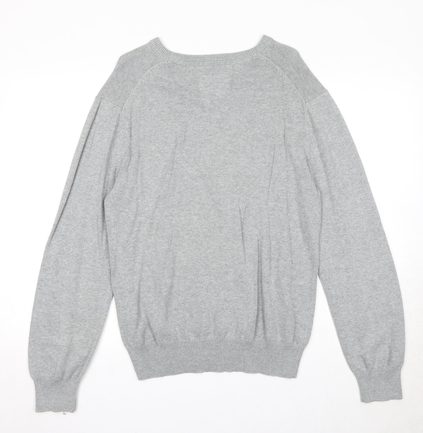 H&M Mens Grey V-Neck Cotton Pullover Jumper Size M Long Sleeve