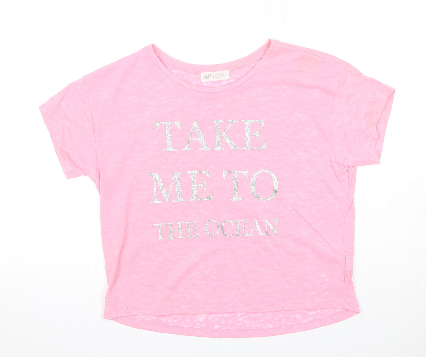 H&M Girls Pink Cotton Pullover T-Shirt Size 13-14 Years Round Neck Pullover - Take Me to the Ocean