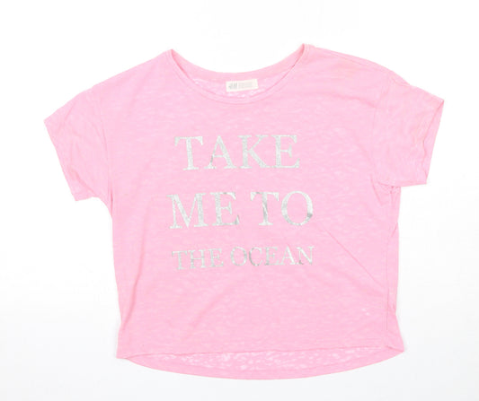 H&M Girls Pink Cotton Pullover T-Shirt Size 13-14 Years Round Neck Pullover - Take Me to the Ocean