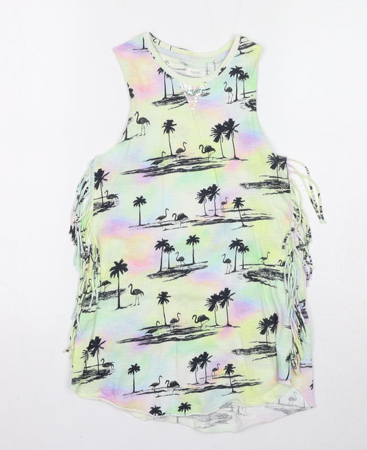 NEXT Girls Multicoloured Geometric Cotton Pullover Tank Size 6 Years Round Neck Pullover - Palm Tree Print