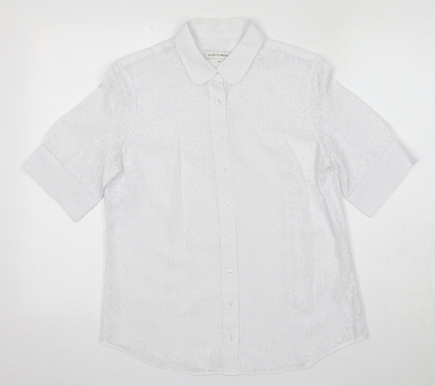 Austin Reed Womens White Geometric Polyester Basic Button-Up Size 12 Collared