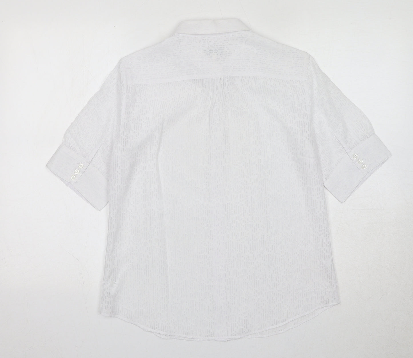 Austin Reed Womens White Geometric Polyester Basic Button-Up Size 12 Collared