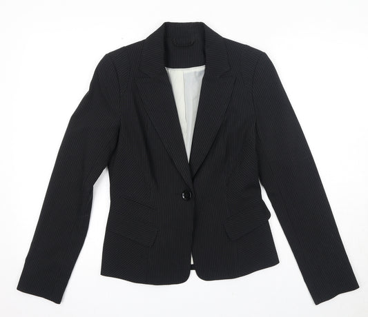 New Look Womens Black Striped Polyester Jacket Suit Jacket Size 12