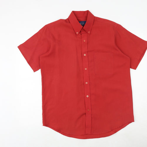 Premier Man Mens Red Polyester Button-Up Size M Collared Button
