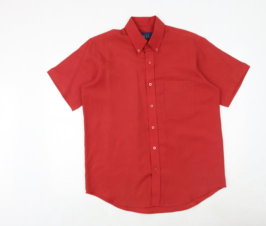 Premier Man Mens Red Polyester Button-Up Size M Collared Button