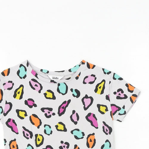 M&Co Girls Multicoloured Geometric 100% Cotton Basic T-Shirt Size 4-5 Years Round Neck Tie