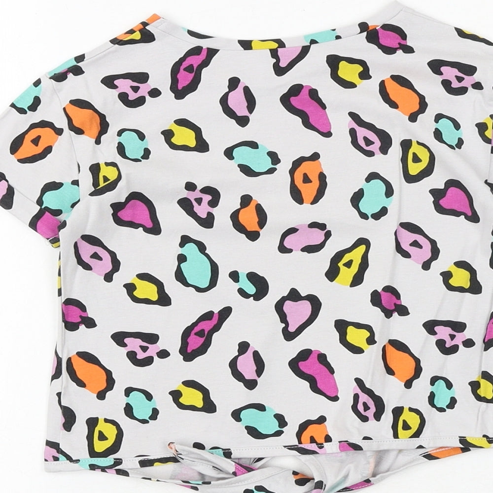 M&Co Girls Multicoloured Geometric 100% Cotton Basic T-Shirt Size 4-5 Years Round Neck Tie