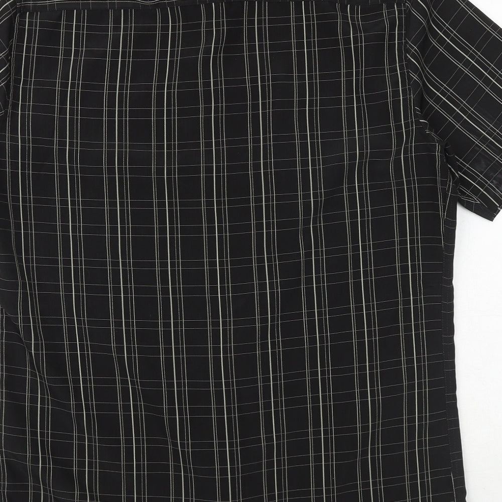 BHS Mens Black Plaid Polyester Button-Up Size S Collared Button