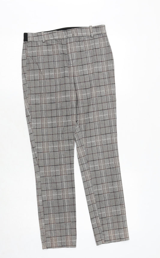 H&M Womens Grey Plaid Cotton Chino Trousers Size 10 Regular