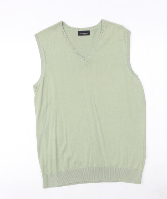 Burton Mens Green V-Neck Cotton Pullover Jumper Size M Sleeveless
