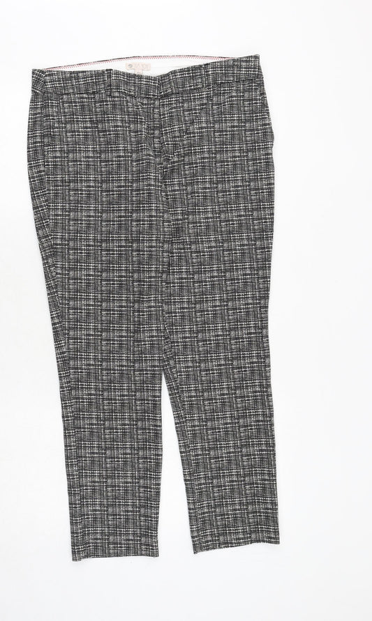 Lila Rose Womens Black Geometric Cotton Chino Trousers Size L Regular Zip