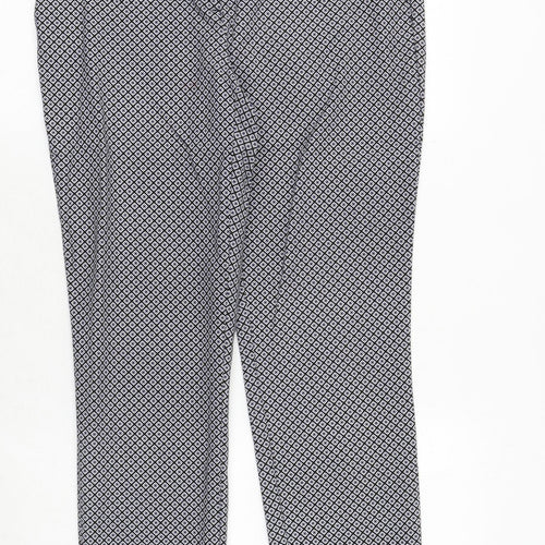 Katherine Barclay Womens Blue Geometric Cotton Chino Trousers Size 14 Regular Zip