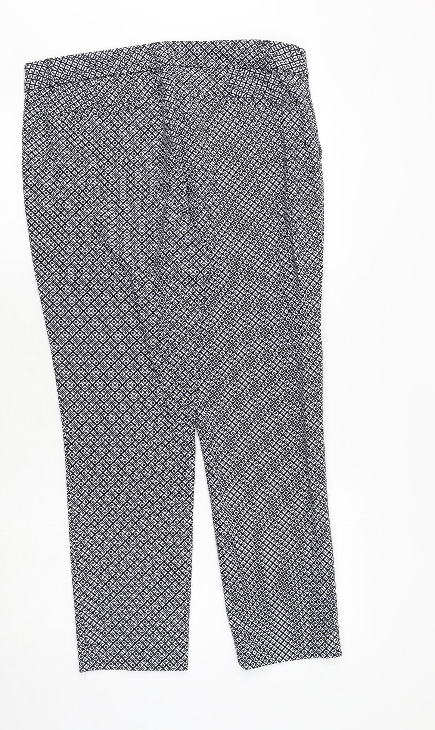 Katherine Barclay Womens Blue Geometric Cotton Chino Trousers Size 14 Regular Zip