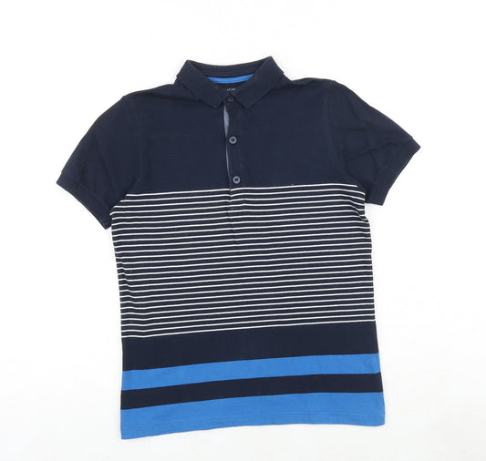 NEXT Boys Blue Striped 100% Cotton Pullover Polo Size 9 Years Collared Button