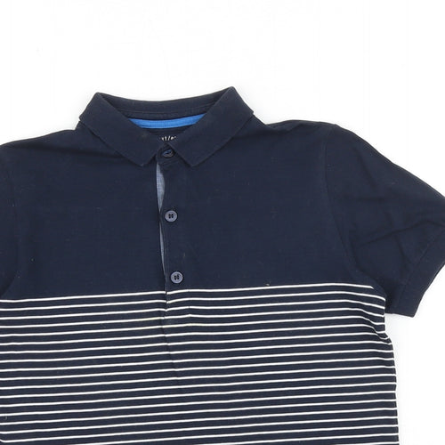 NEXT Boys Blue Striped 100% Cotton Pullover Polo Size 9 Years Collared Button
