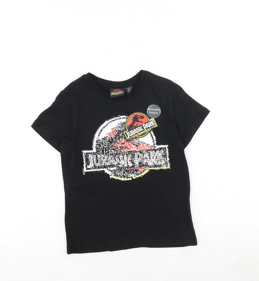 Jurassic Park Boys Black 100% Cotton Pullover T-Shirt Size 4-5 Years Round Neck Pullover