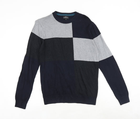 NEXT Mens Blue Round Neck Geometric Cotton Pullover Jumper Size M Long Sleeve