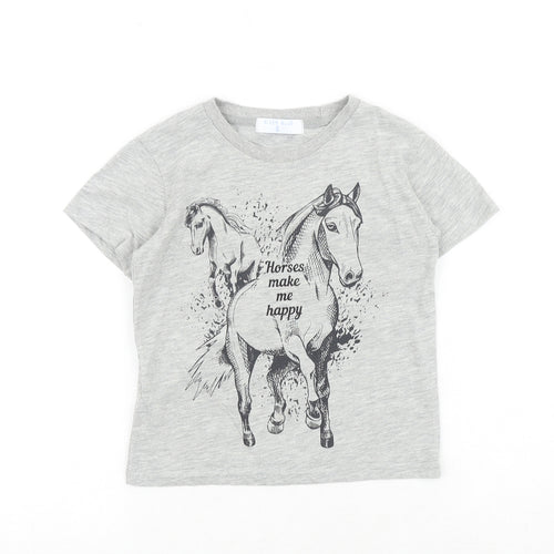 River Blues Girls Grey 100% Cotton Basic T-Shirt Size 6 Years Round Neck Pullover - Horses Make Me Happy