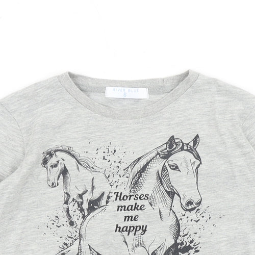 River Blues Girls Grey 100% Cotton Basic T-Shirt Size 6 Years Round Neck Pullover - Horses Make Me Happy