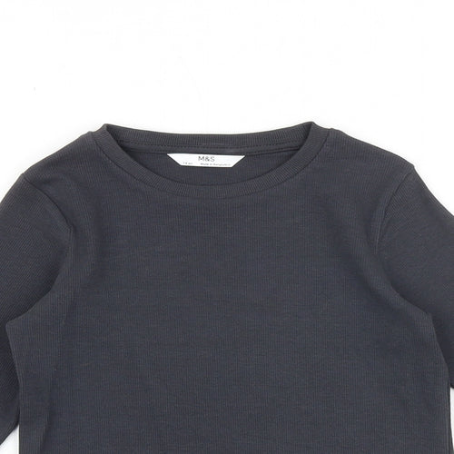 Marks and Spencer Girls Grey Cotton Basic T-Shirt Size 7-8 Years Round Neck Pullover