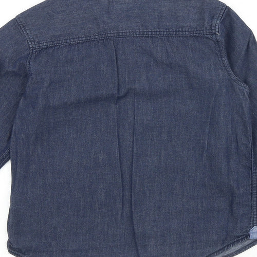 H&M Boys Blue 100% Cotton Basic Button-Up Size 7-8 Years Collared Snap