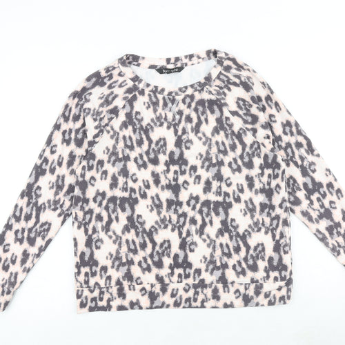Bonmarché Womens Grey Animal Print Cotton Pullover Sweatshirt Size 12 Pullover - Leopard Pattern