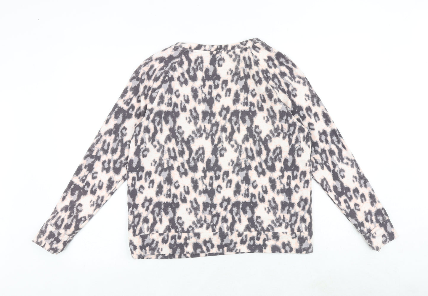 Bonmarché Womens Grey Animal Print Cotton Pullover Sweatshirt Size 12 Pullover - Leopard Pattern