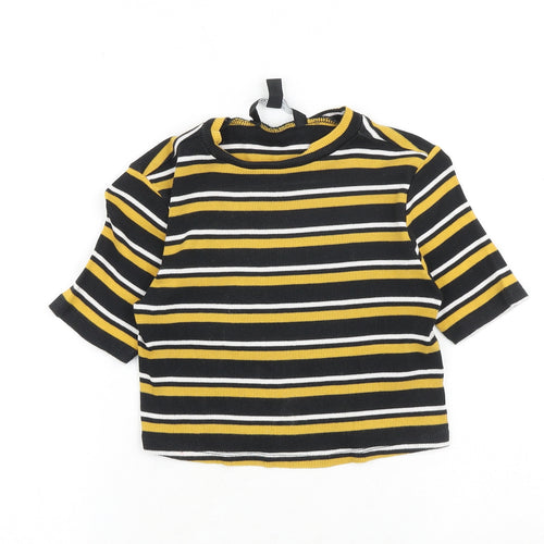 New Look Girls Black Striped 100% Cotton Basic T-Shirt Size 10-11 Years Round Neck Pullover