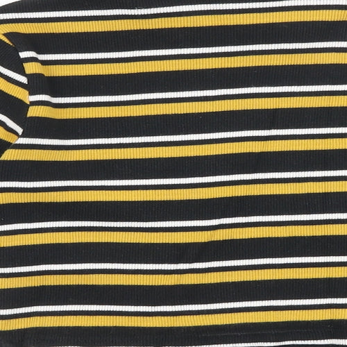 New Look Girls Black Striped 100% Cotton Basic T-Shirt Size 10-11 Years Round Neck Pullover