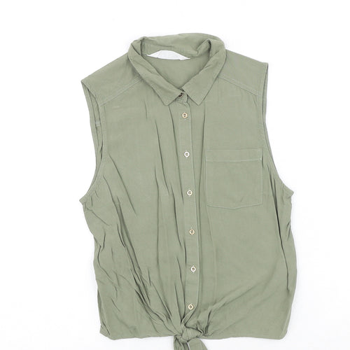 H&M Girls Green Viscose Basic Tank Size 12-13 Years Collared Button