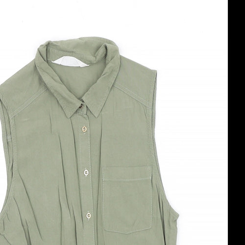 H&M Girls Green Viscose Basic Tank Size 12-13 Years Collared Button
