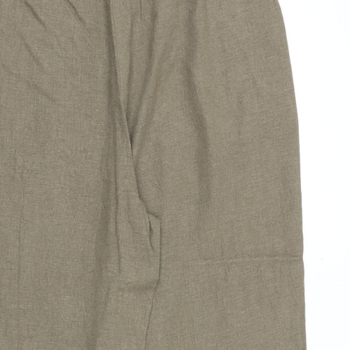 Angela Womens Brown Linen Trousers Size 14 Regular Zip