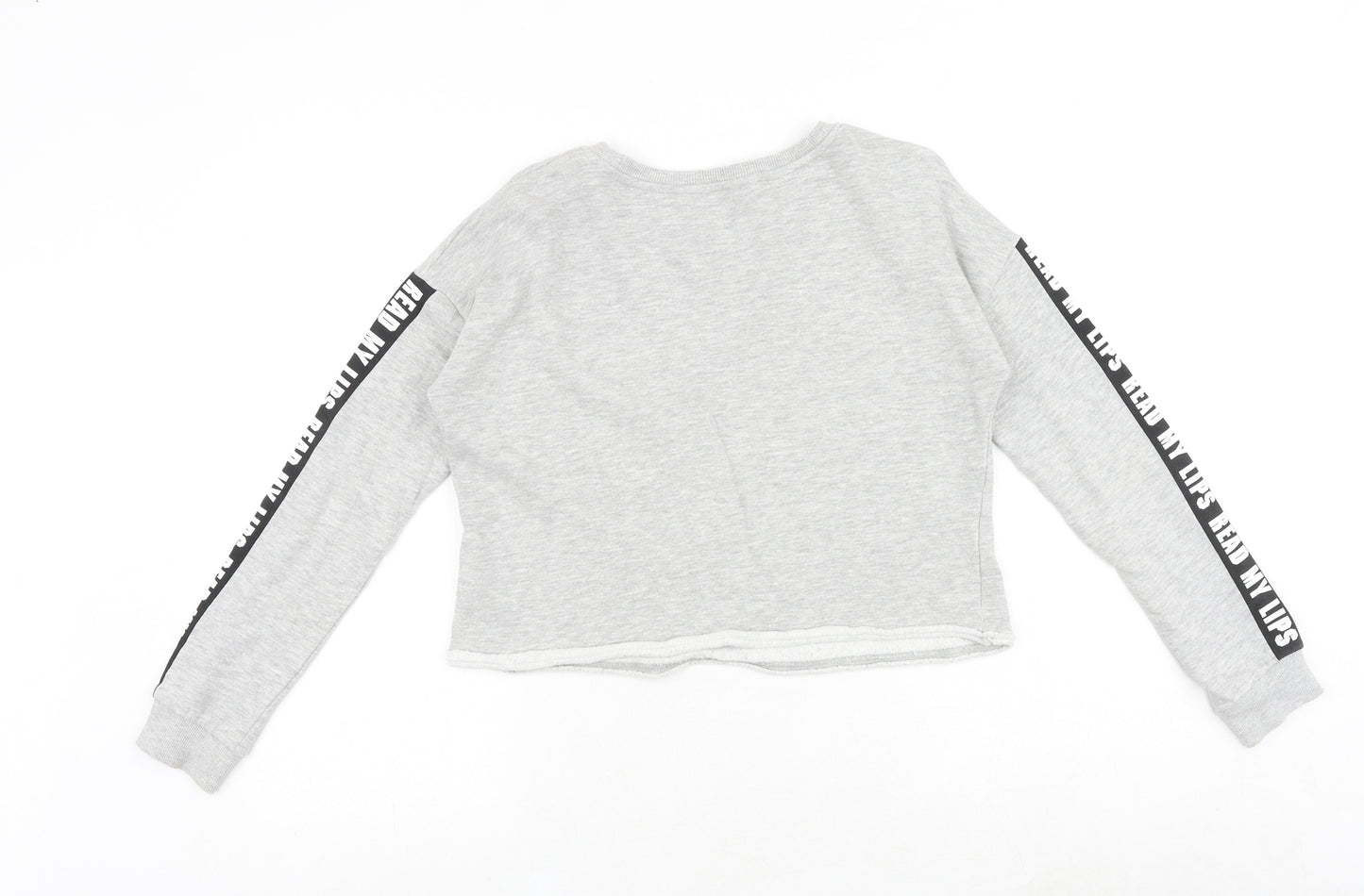 H&M Girls Grey Cotton Pullover Sweatshirt Size 12-13 Years Pullover - Lips Motif