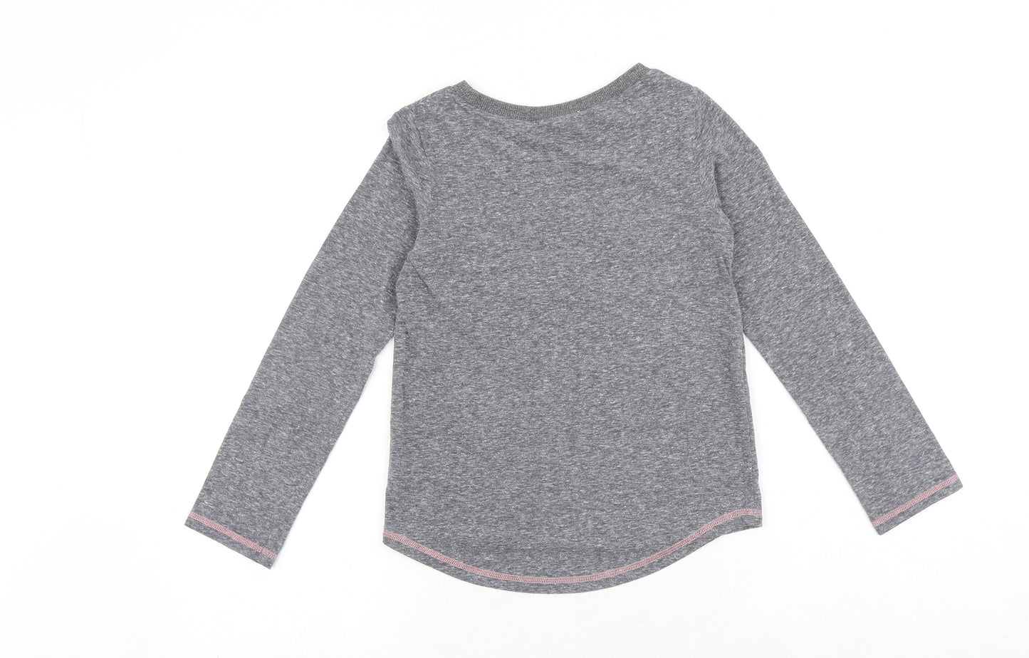 NEXT Girls Grey Geometric Cotton Basic T-Shirt Size 8 Years Round Neck Pullover