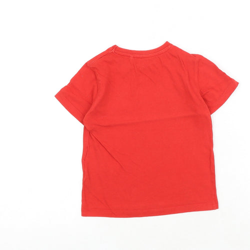 REDTAG Boys Red 100% Cotton Pullover T-Shirt Size 2-3 Years Round Neck Pullover - Dinosaur