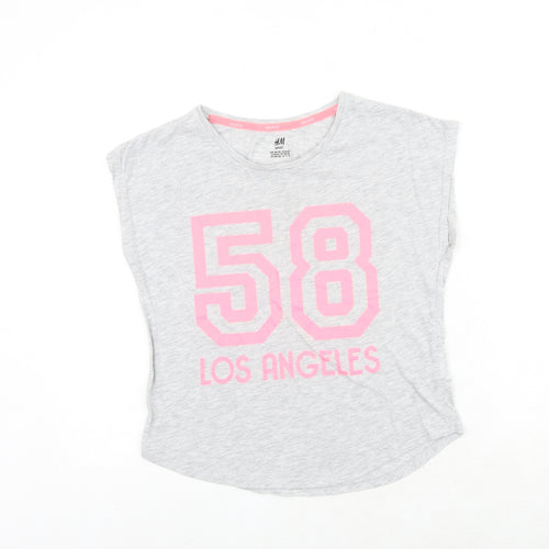 H&M Girls Grey Cotton Basic T-Shirt Size 11-12 Years Round Neck Pullover - 58 Los Angeles