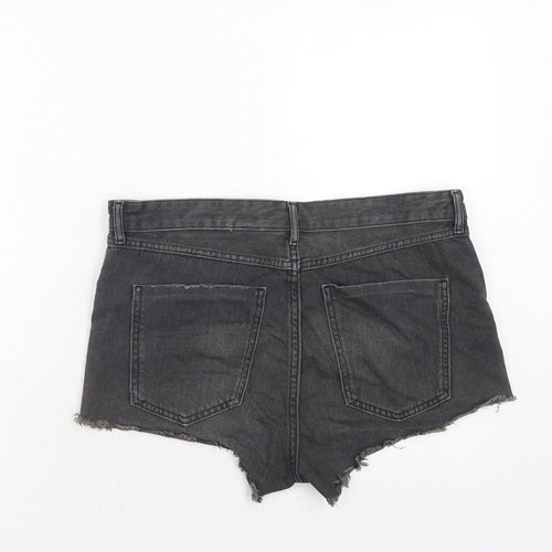 H&M Womens Black Cotton Cut-Off Shorts Size 12 Regular Zip