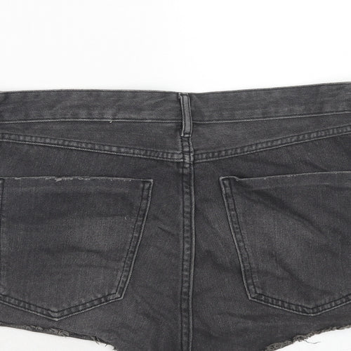 H&M Womens Black Cotton Cut-Off Shorts Size 12 Regular Zip