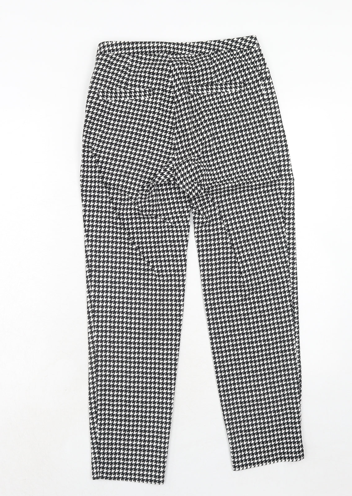 H&M Womens Black Geometric Cotton Chino Trousers Size 6 Regular Hook & Eye