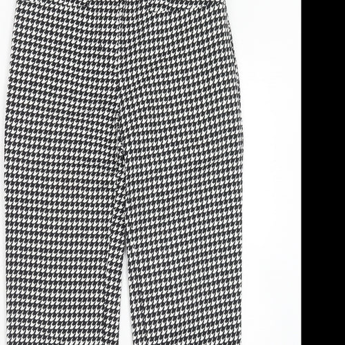H&M Womens Black Geometric Cotton Chino Trousers Size 6 Regular Hook & Eye