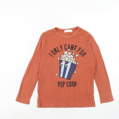 Zara Boys Orange Cotton Pullover T-Shirt Size 8 Years Round Neck Pullover - Popcorn