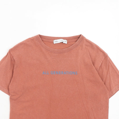 Zara Boys Orange Cotton Pullover T-Shirt Size 8 Years Round Neck Pullover - All Generations