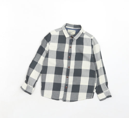 NEXT Boys Grey Plaid Cotton Basic Button-Up Size 3-4 Years Collared Button